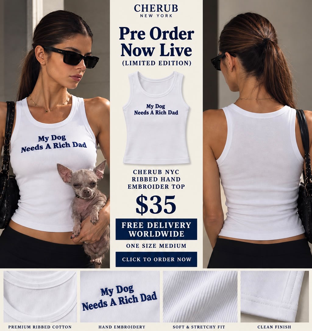 'My Dog Needs A Rich Dad' Ribbed Embroided Top